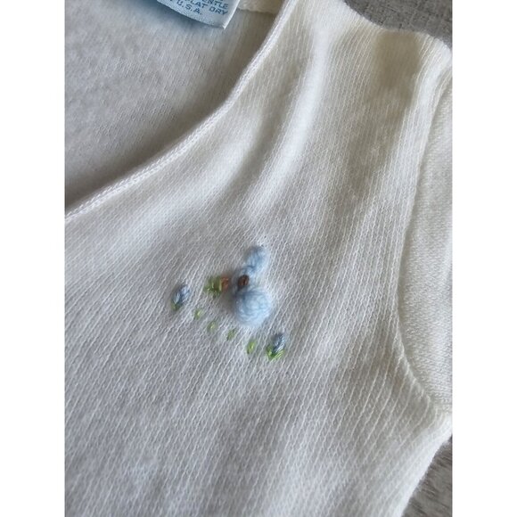 Vintage Julius Berger Baby White Button Up Sweater Cardigan  Baby Blue Bird NB - Picture 5 of 9